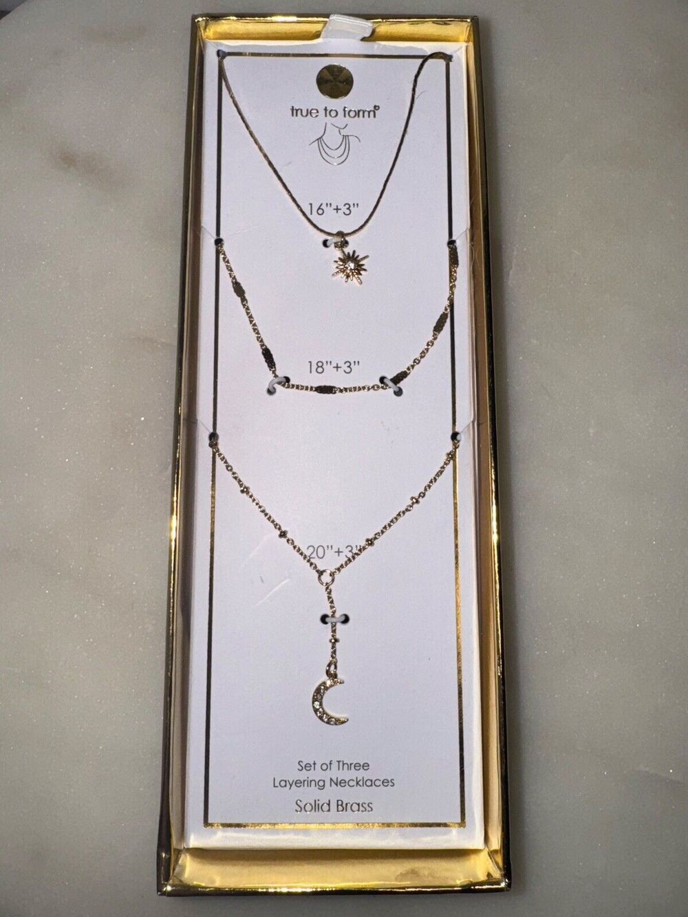 True To Form Set Of 3 Celestial Layered CZ Gold Tone Necklaces New In Box